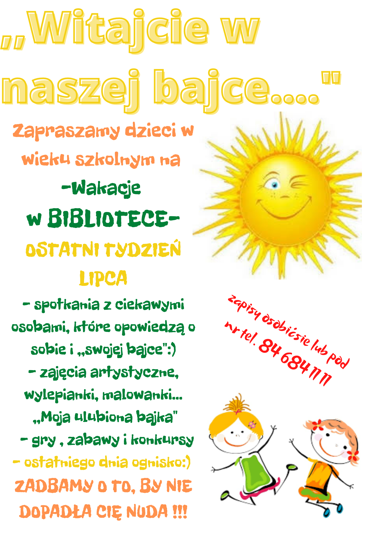 wakacje w bibliotece, zajęcia dla dzieci, plakat