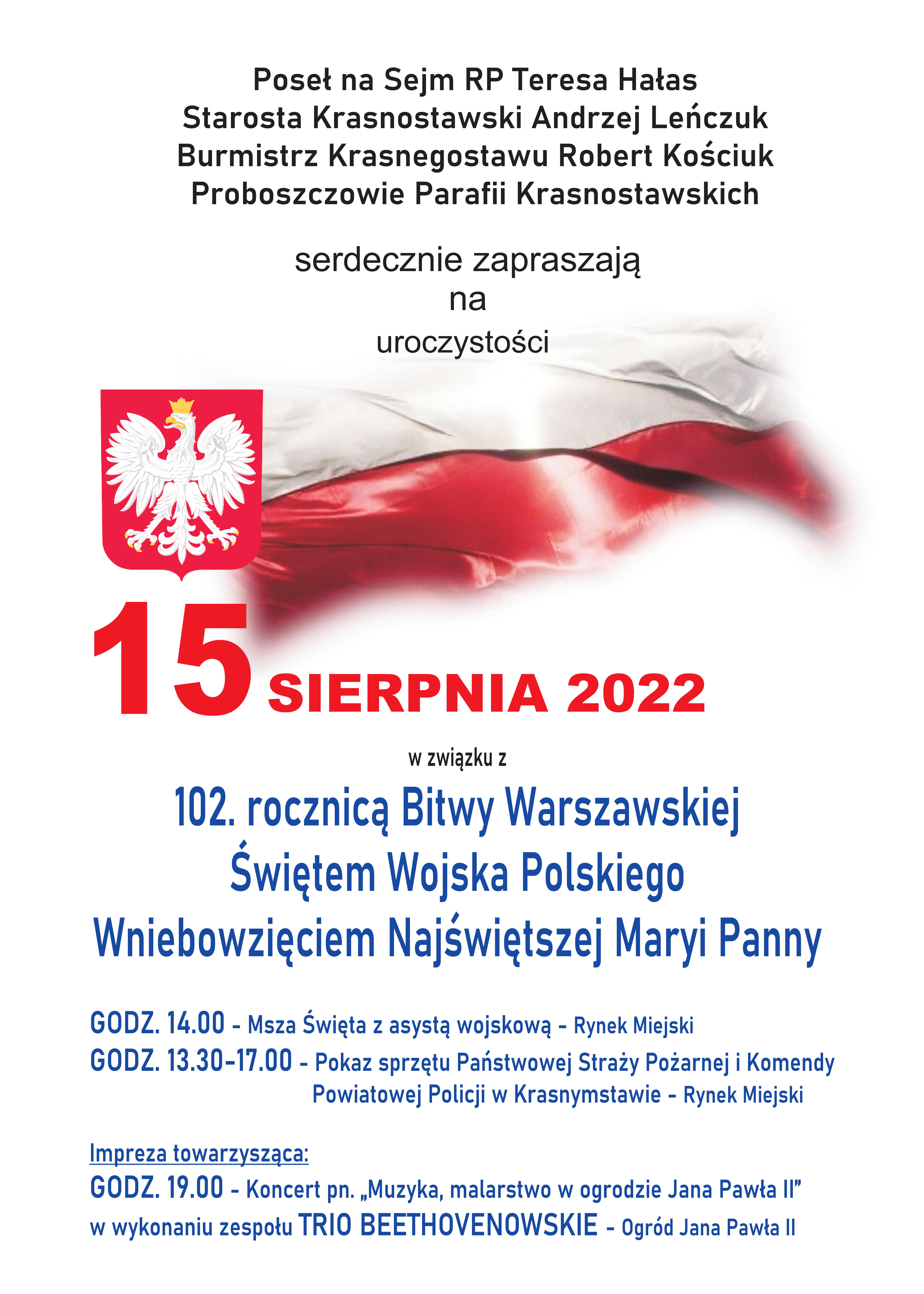 plakat 102. rocznicy bitwy warszawskiej, obchody krasnystaw