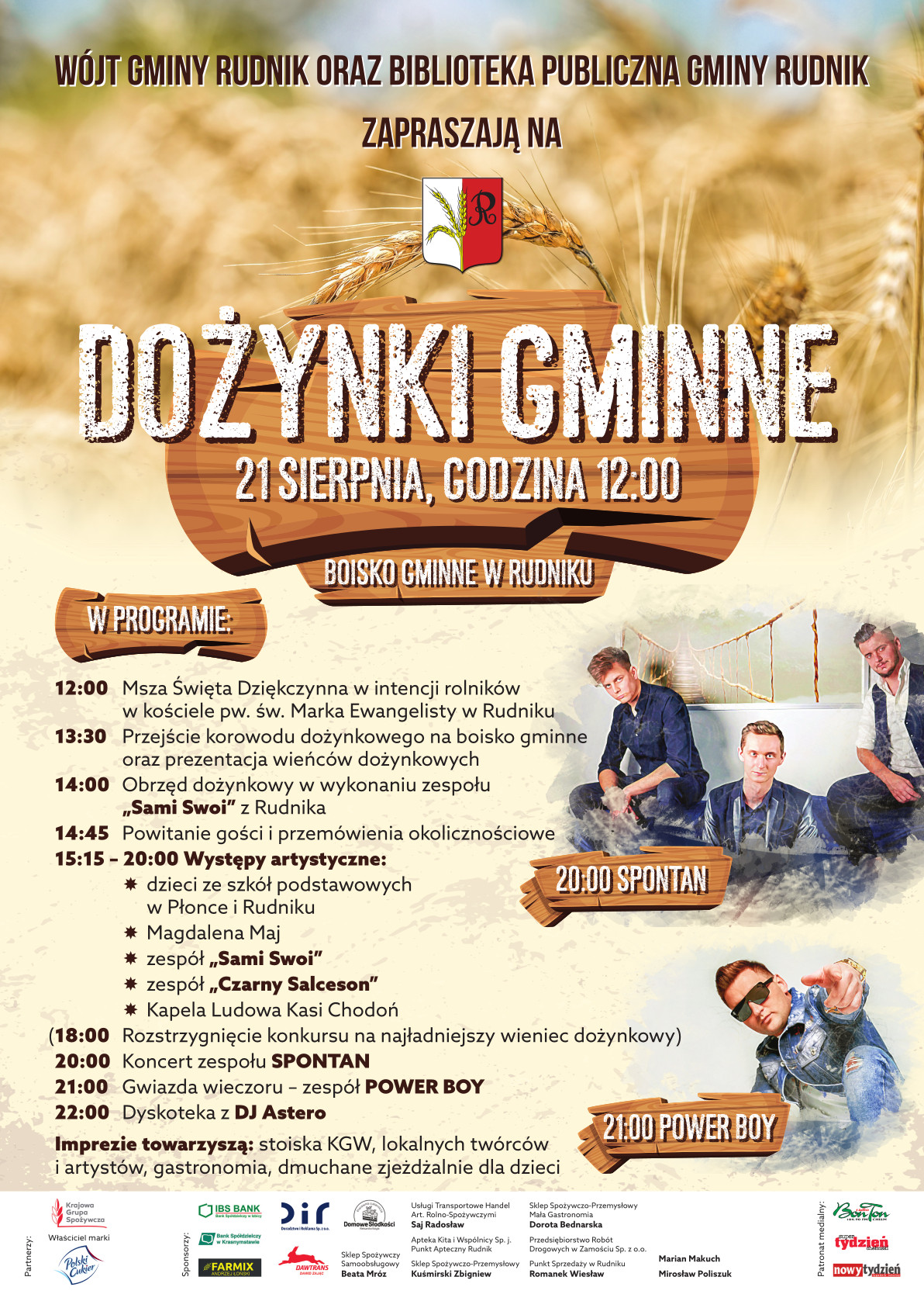 plakat, dożynki gminne, rudnik, 21 sierpnia