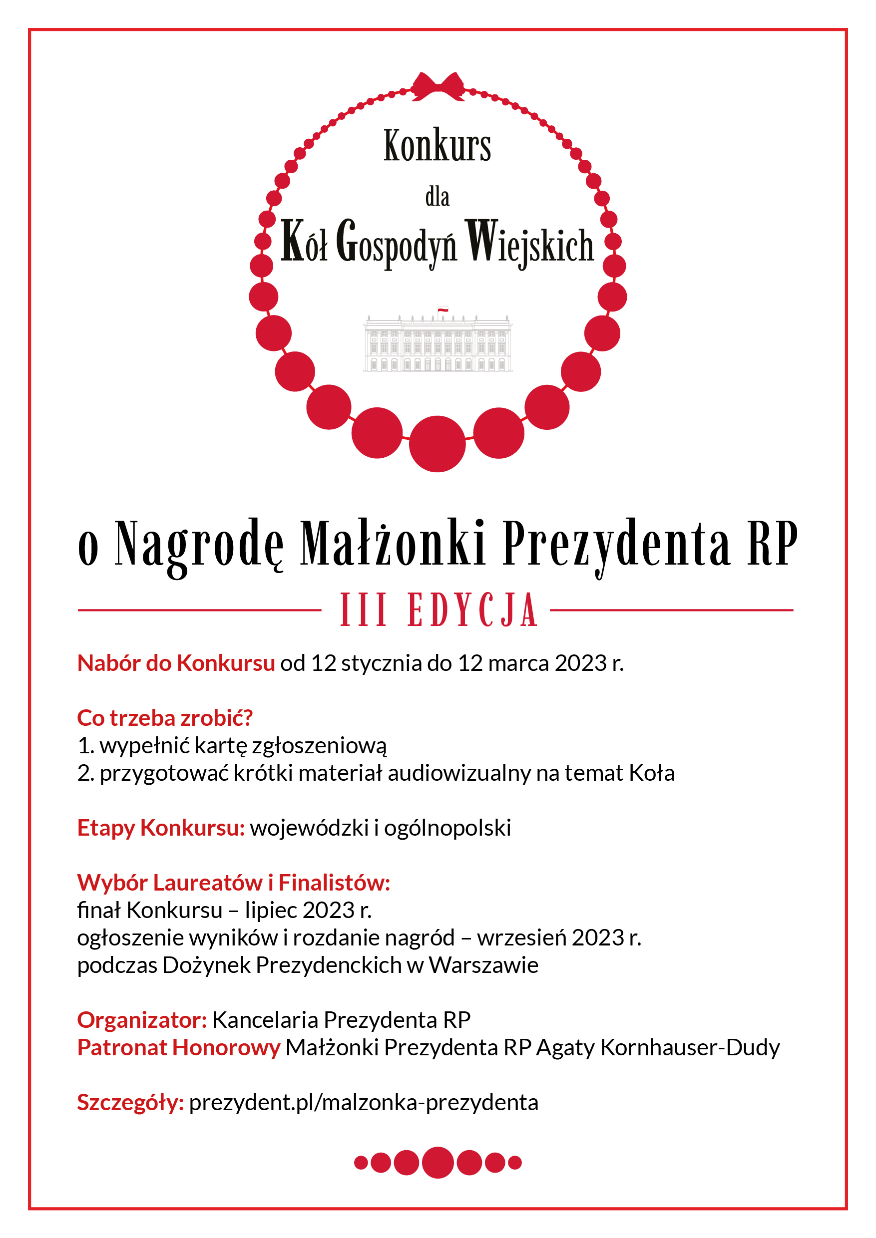 plakat konkursu dla KGW o nagrodę małżonki prezydenta