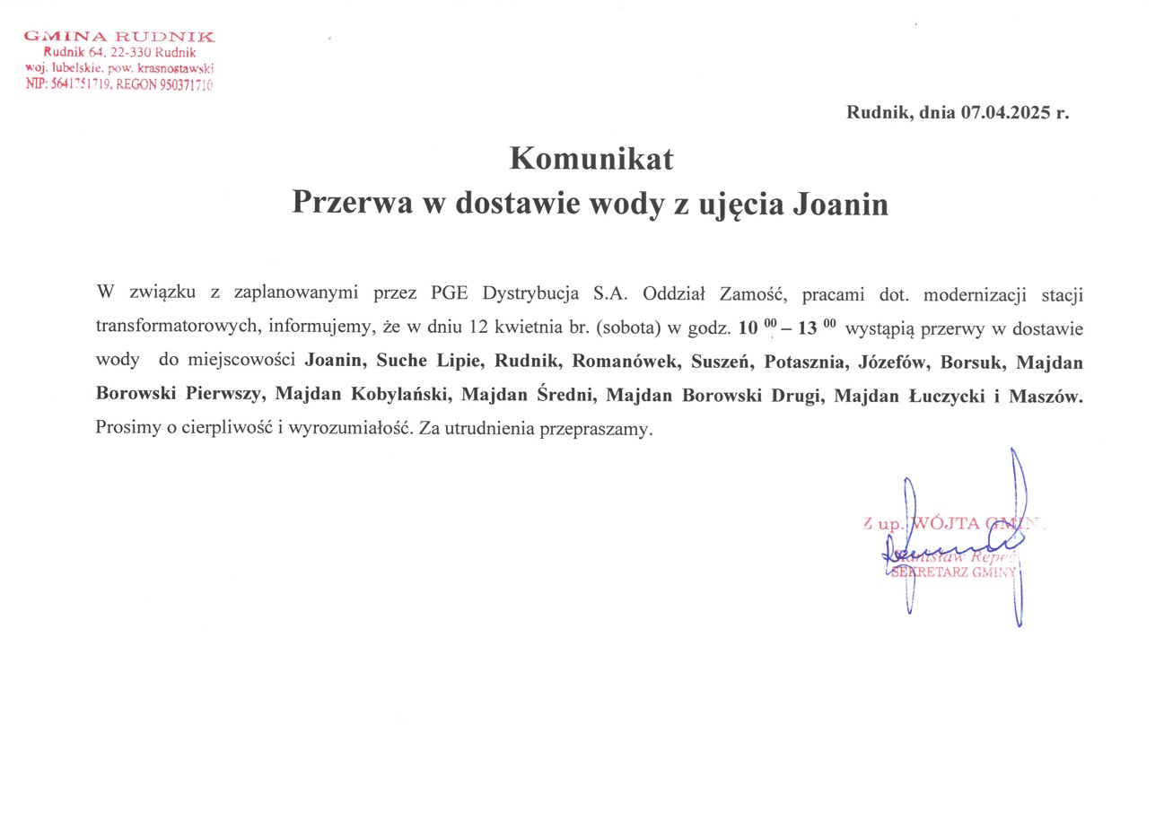 Przerwa w dostawie wody