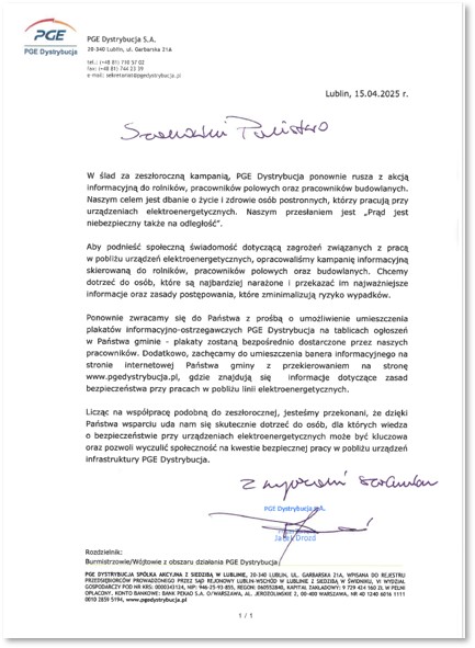 List Prezesa Zarządu PGE Dystrybucja