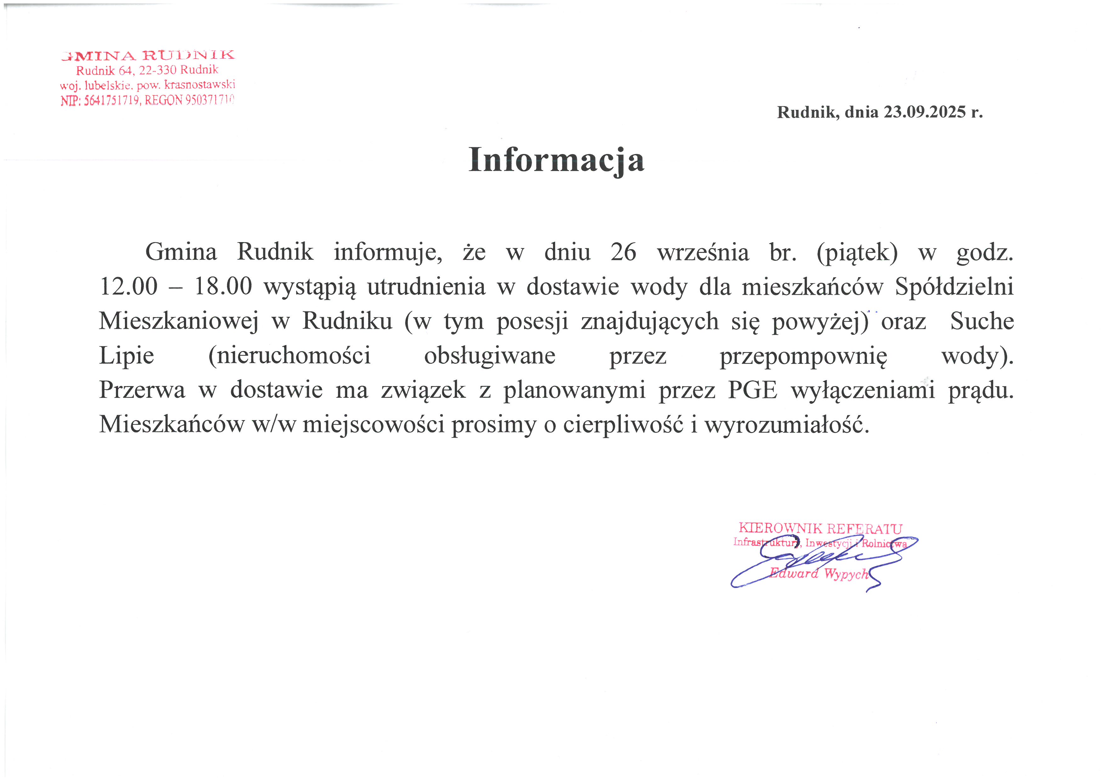 Przerwa w dostawie wody